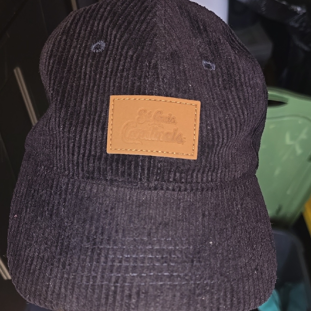 Stylish Black Corduroy Cap with Tan Leather Patch